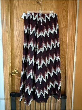 Chevron Maxi Skirt - Burgundy & White